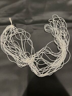 White Glass Seed Bead Multi-Strand Necklace -  Statement Women's Jewelry